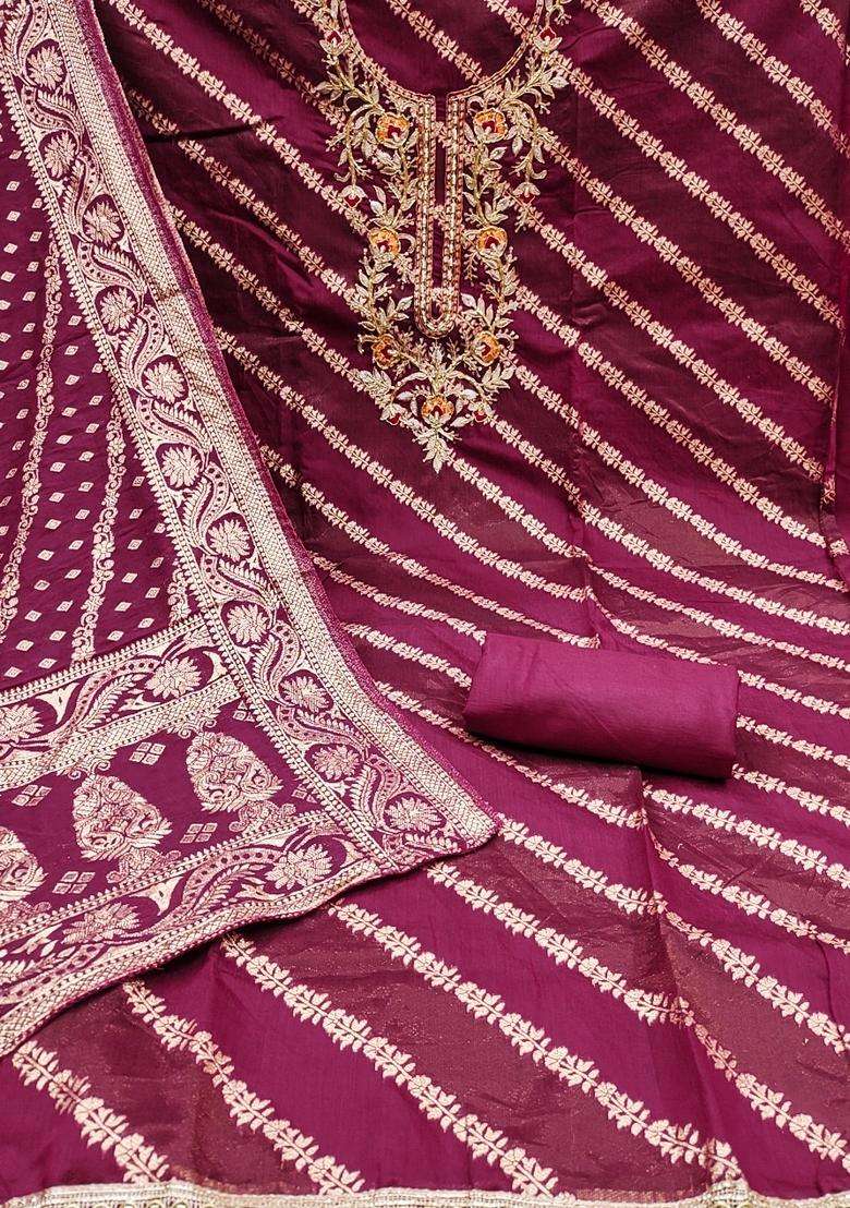 Magenta Embroidery Silk Salwar Kameez - Indya