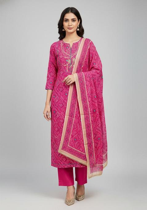 Pink Embroidery Cotton Salwar Kameez