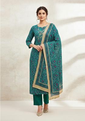 Sea Green Embroidery Cotton Salwar Kameez