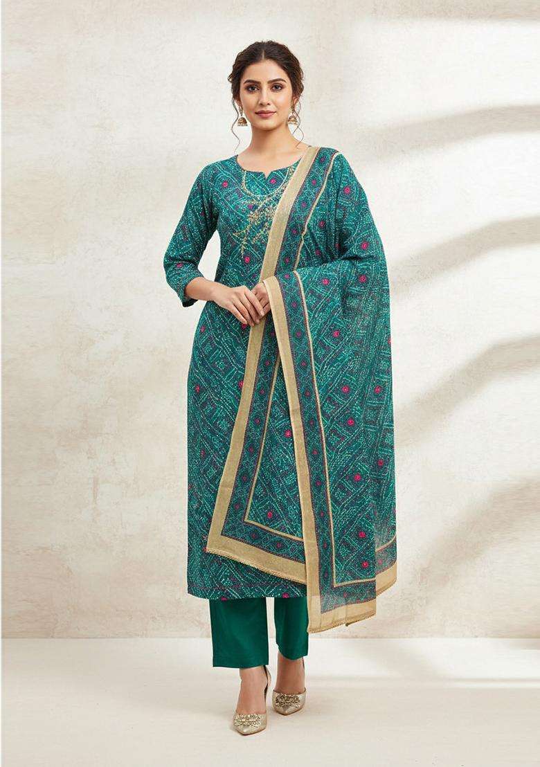 Sea Green Embroidery Cotton Salwar Kameez - Indya