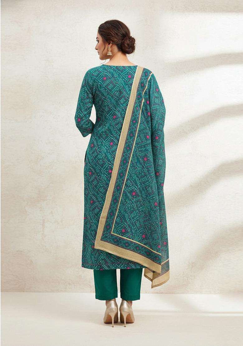 Sea Green Embroidery Cotton Salwar Kameez - Indya