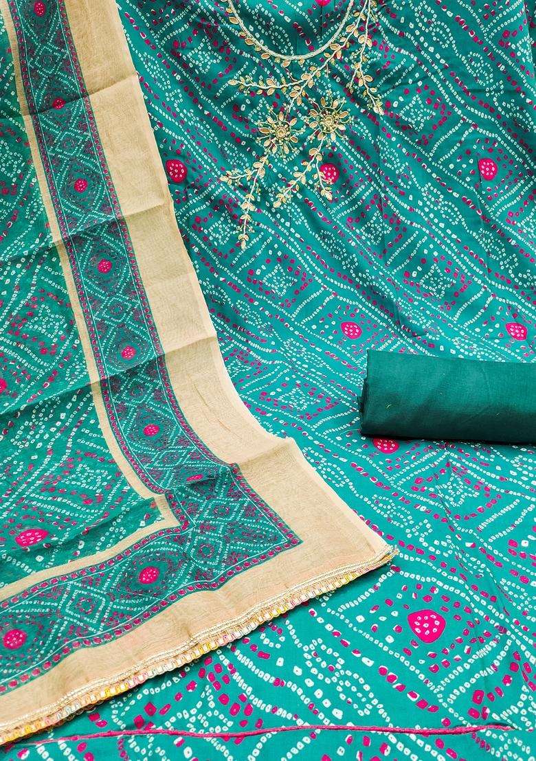 Sea Green Embroidery Cotton Salwar Kameez - Indya