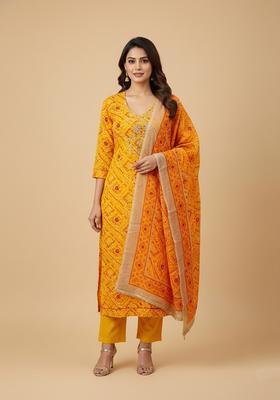 Gold Embroidery Cotton Salwar Kameez