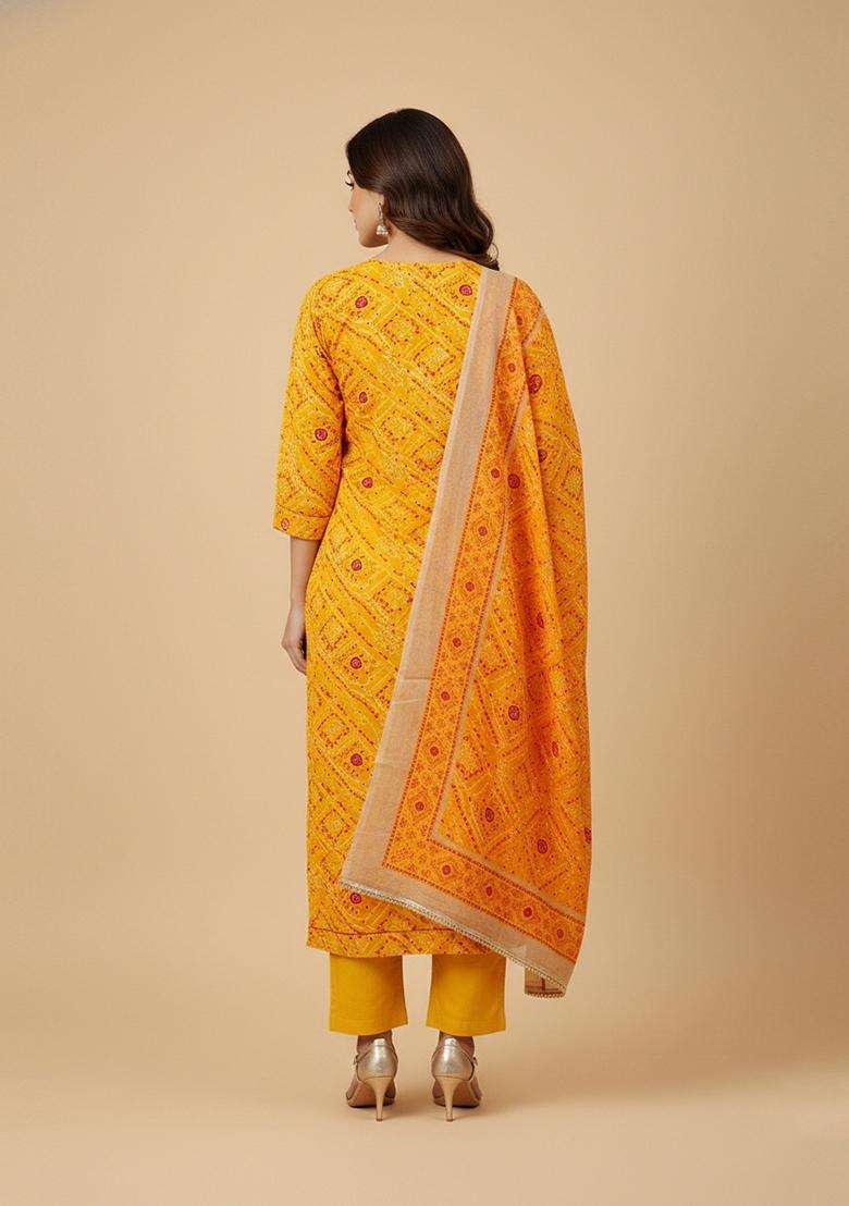 Gold Embroidery Cotton Salwar Kameez - Indya