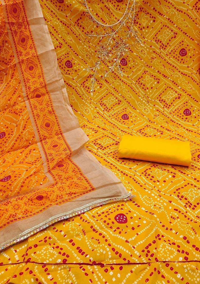 Gold Embroidery Cotton Salwar Kameez - Indya