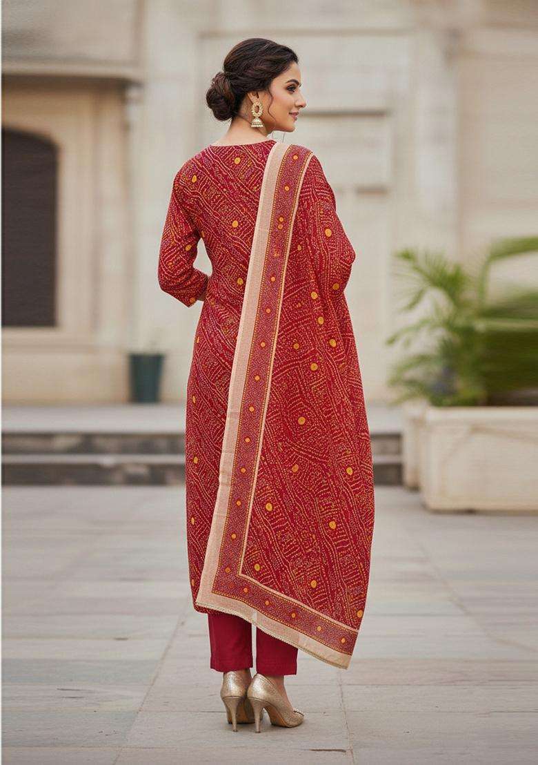 maroon Embroidery Cotton Salwar Kameez - Indya
