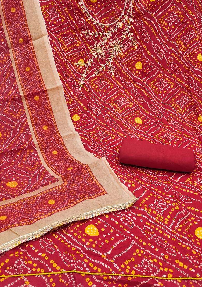 maroon Embroidery Cotton Salwar Kameez - Indya