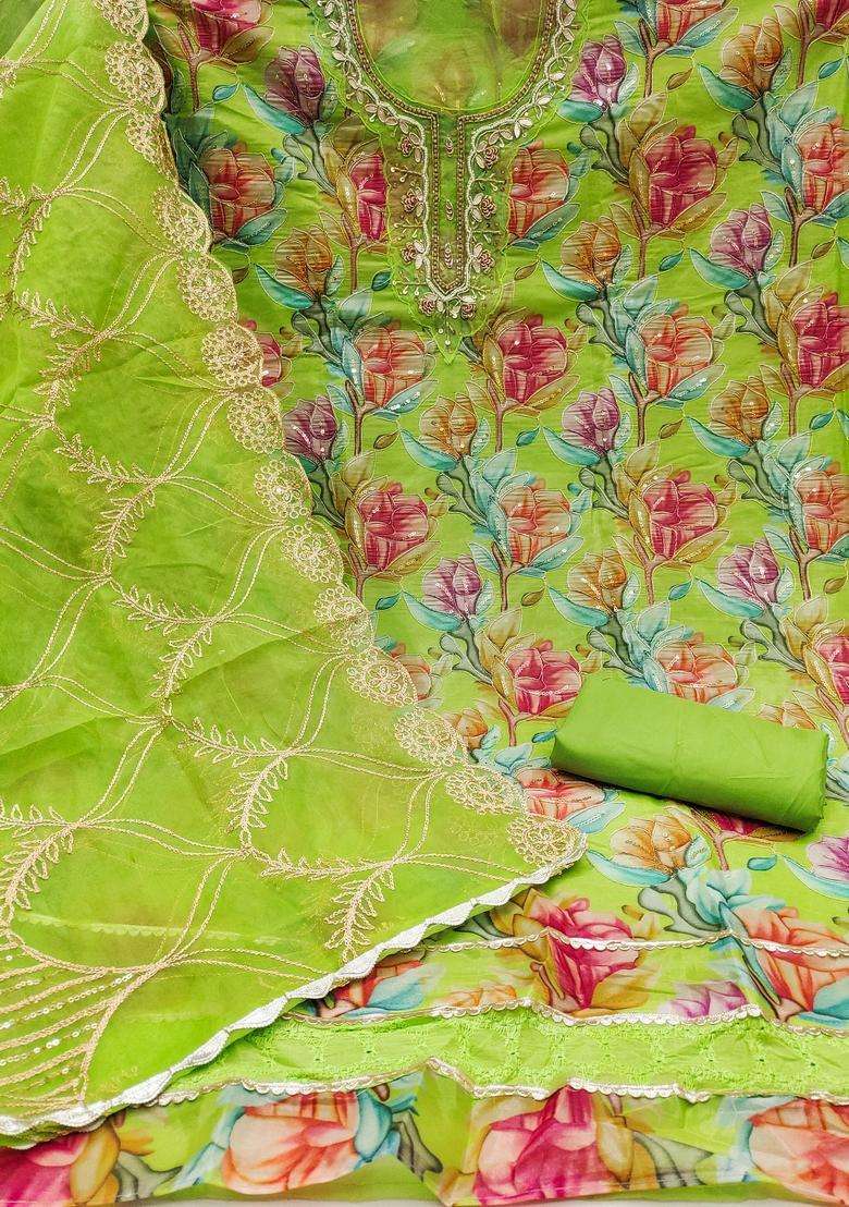 Green Embroidery Organza Salwar Kameez - Indya