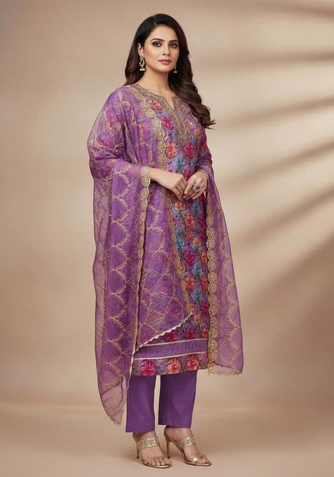 Purple Embroidery Organza Salwar Kameez