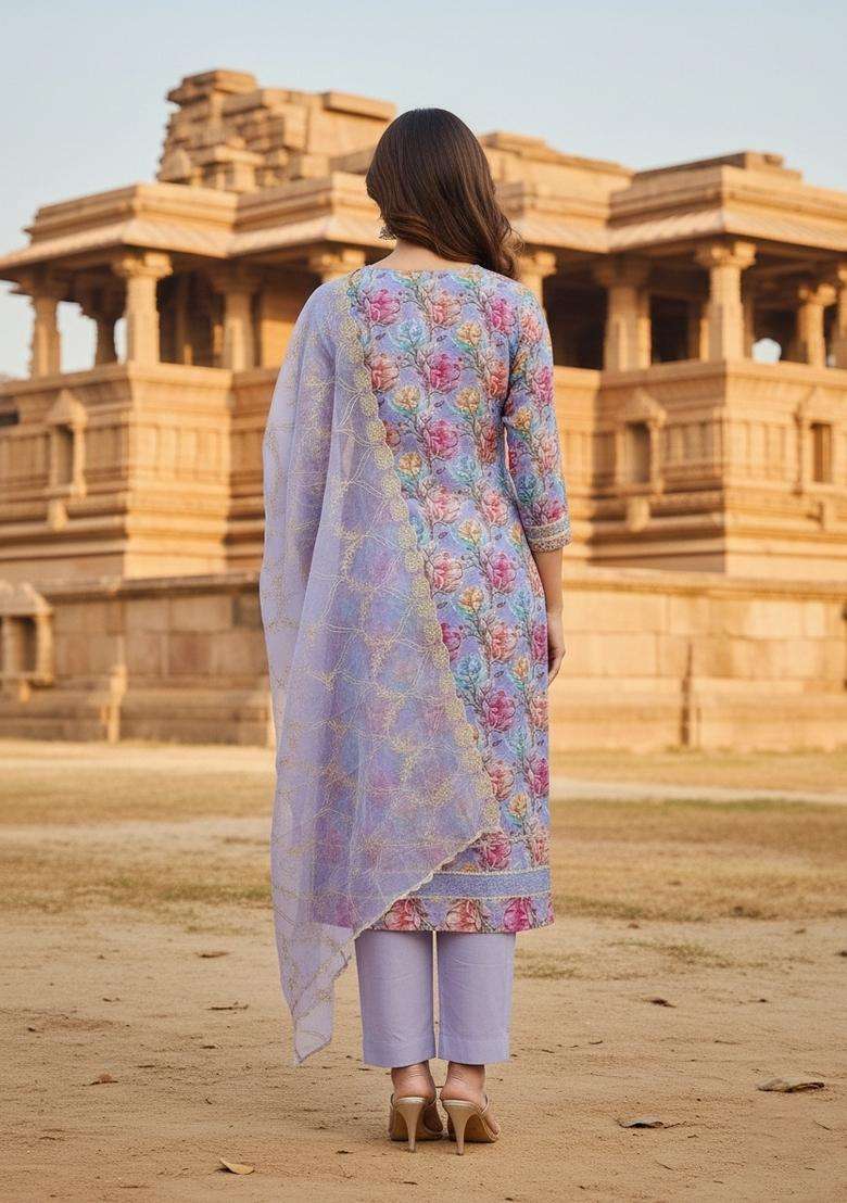Lavender Embroidery Organza Salwar Kameez - Indya