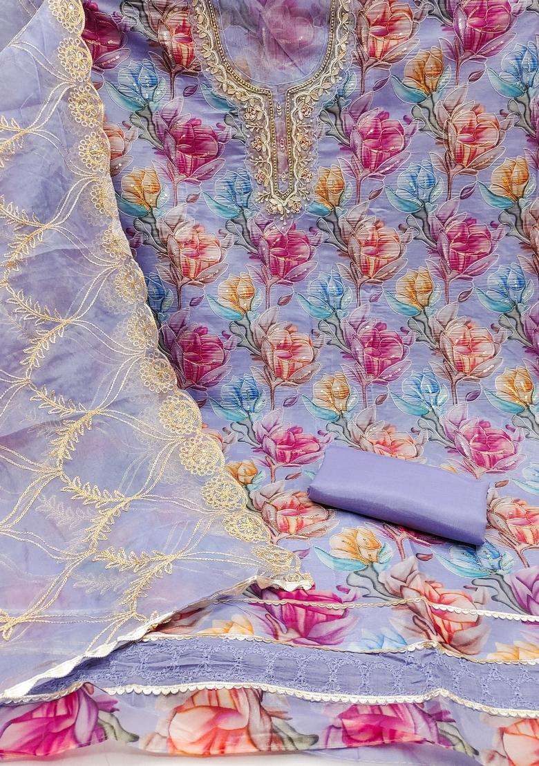 Lavender Embroidery Organza Salwar Kameez - Indya