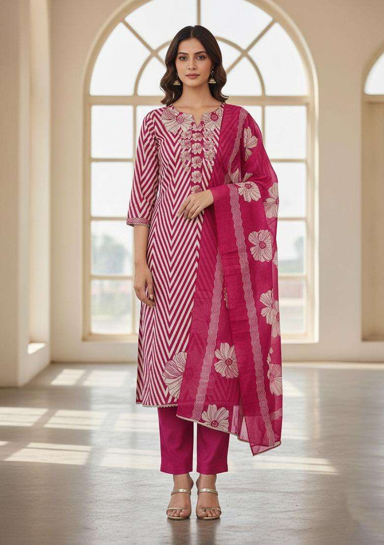 Multicolor Embroidery Silk Salwar Kameez - Indya