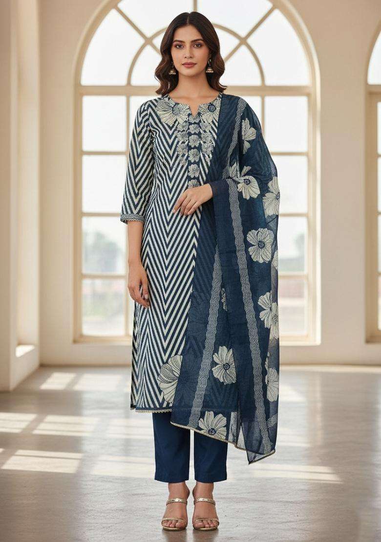 Multicolor Embroidery Silk Salwar Kameez - Indya