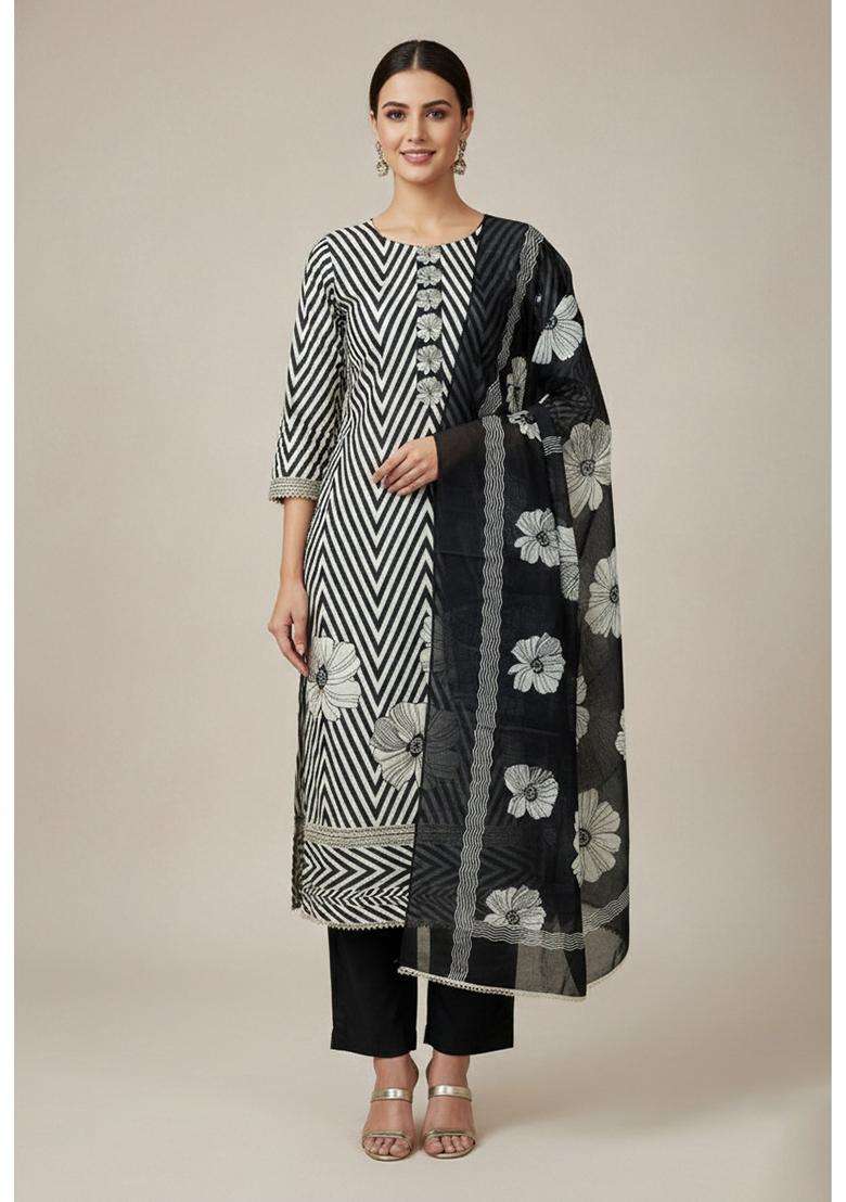 Multicolor Embroidery Silk Salwar Kameez - Indya