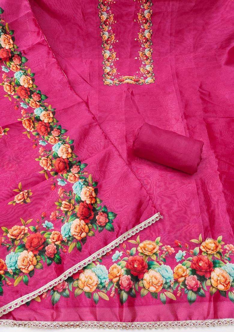 Magenta Embroidery Silk Salwar Kameez - Indya