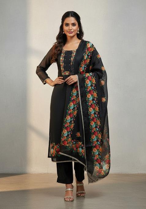 Black Embroidery Silk Salwar Kameez