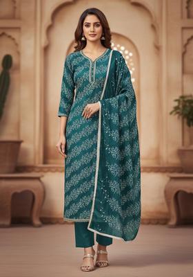 Dusty Blue Embroidery Cotton Salwar Kameez