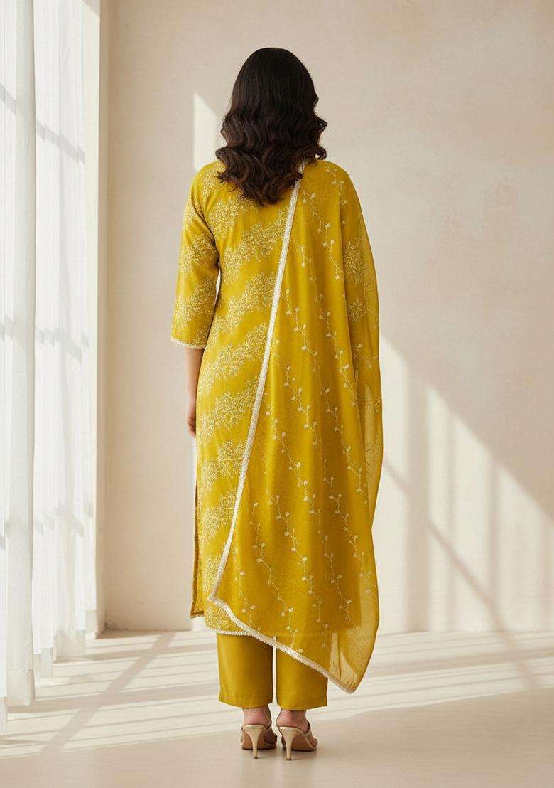 Light Green Embroidery Cotton Salwar Kameez - Indya