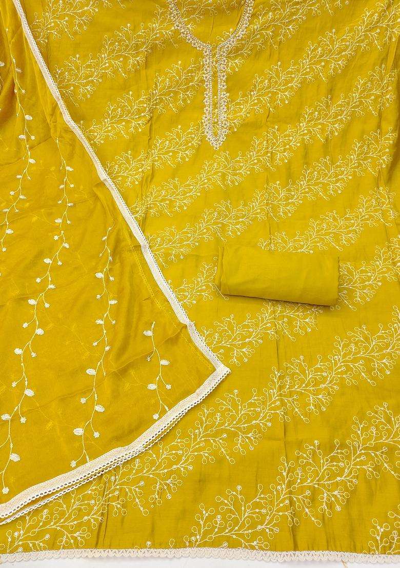 Light Green Embroidery Cotton Salwar Kameez - Indya
