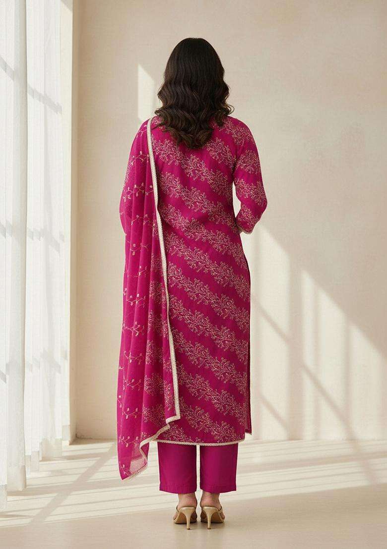 Pink Embroidery Cotton Salwar Kameez - Indya