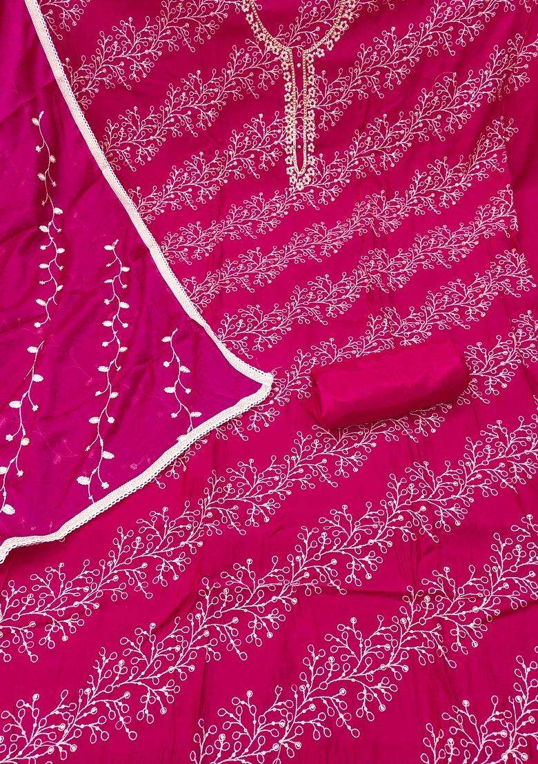 Pink Embroidery Cotton Salwar Kameez - Indya