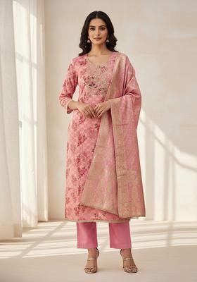 Pink Embroidery Silk Salwar Kameez