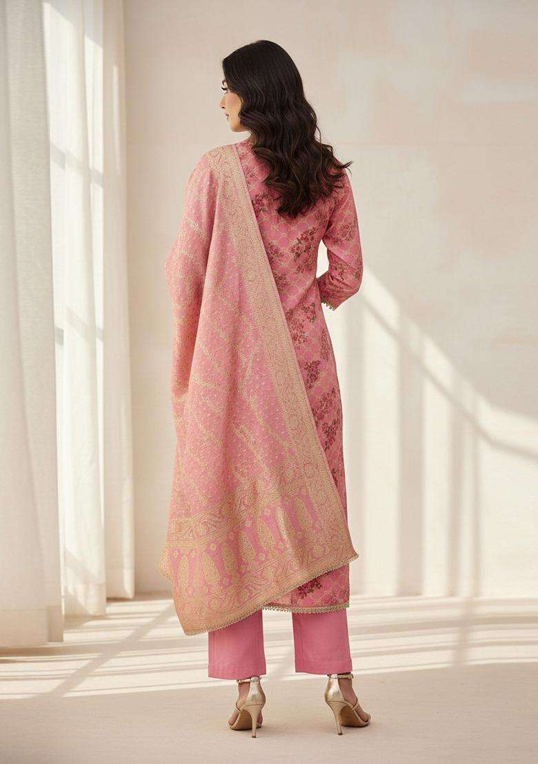 Pink Embroidery Silk Salwar Kameez - Indya