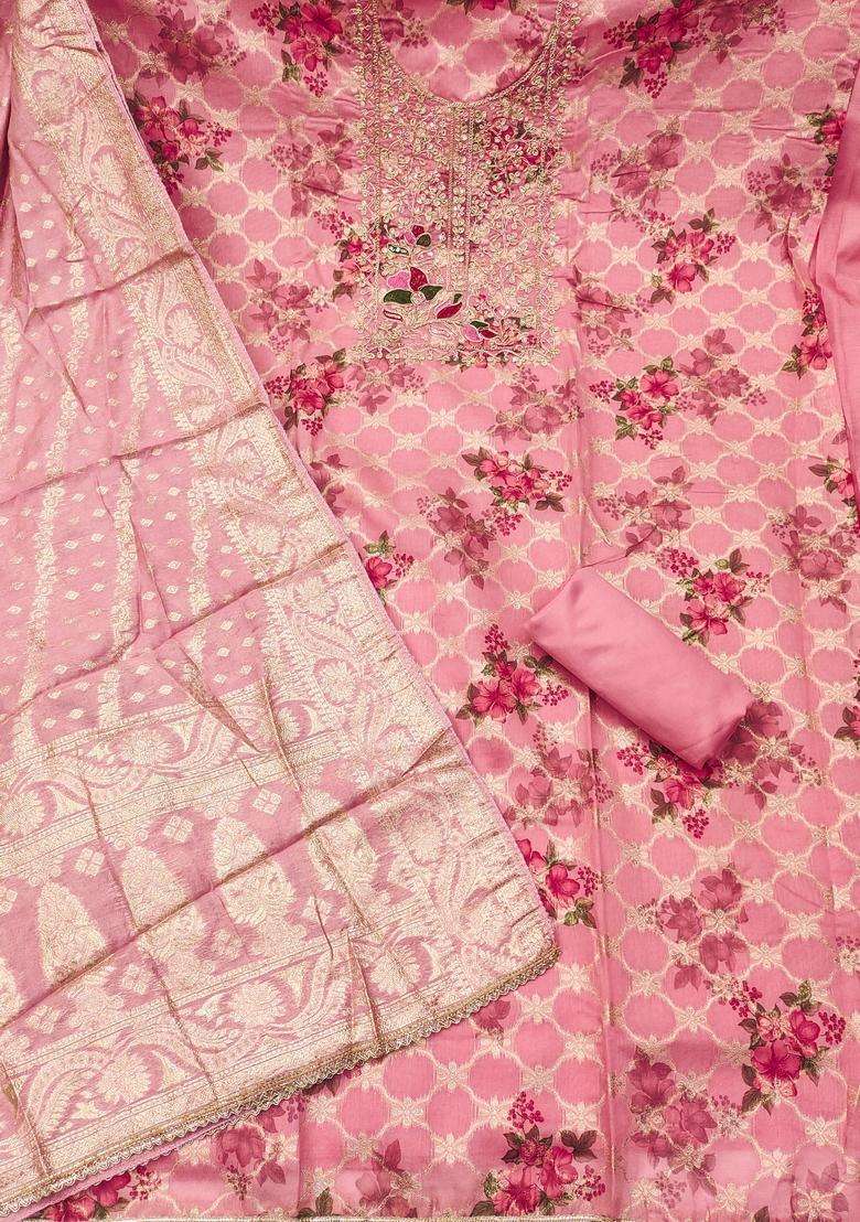Pink Embroidery Silk Salwar Kameez - Indya