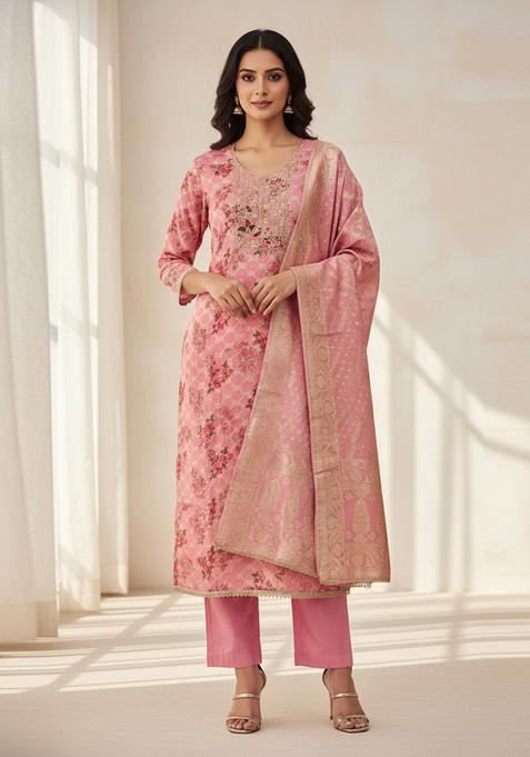 Pink Embroidery Silk Salwar Kameez