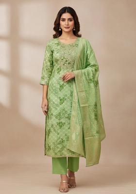 Light Green Embroidery Silk Salwar Kameez
