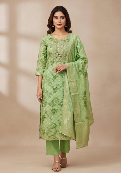 Light Green Embroidery Silk Salwar Kameez