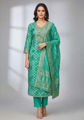 Sea Green Embroidery Silk Salwar Kameez