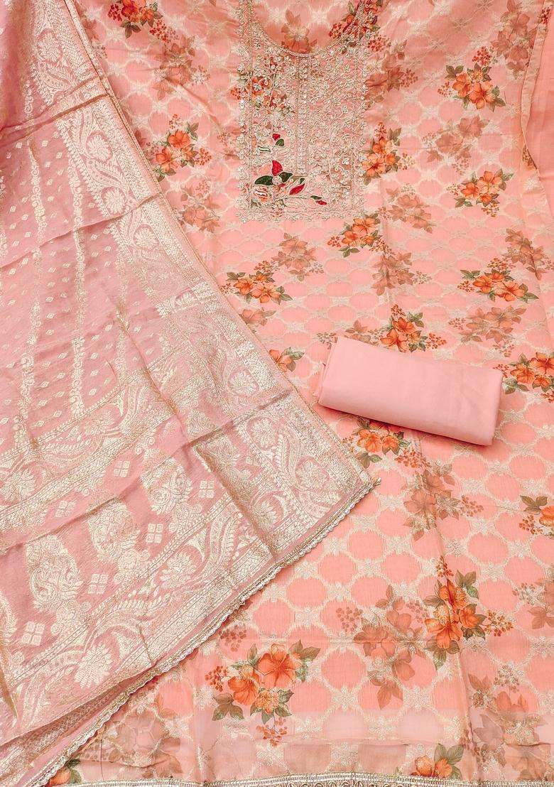 Peach Embroidery Silk Salwar Kameez - Indya