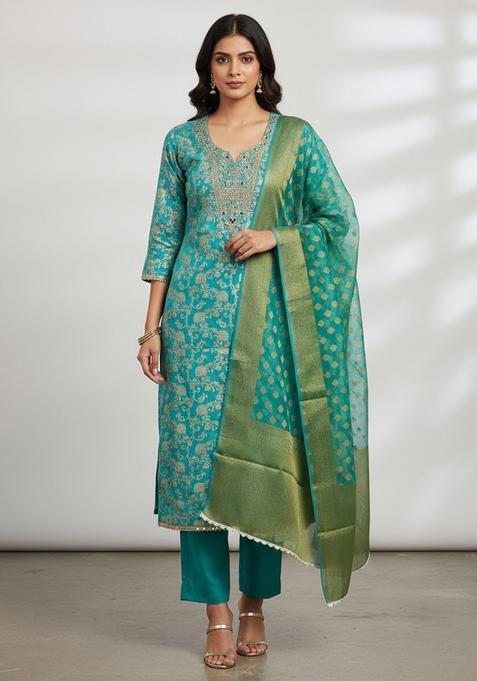 Sea Green Embroidery Silk Salwar Kameez