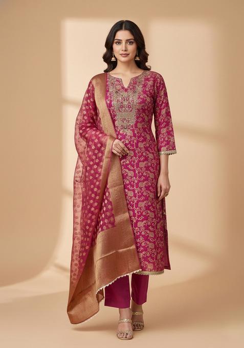 Pink Embroidery Silk Salwar Kameez