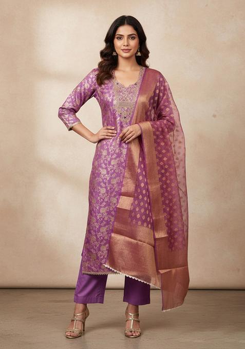 Lavender Embroidery Silk Salwar Kameez