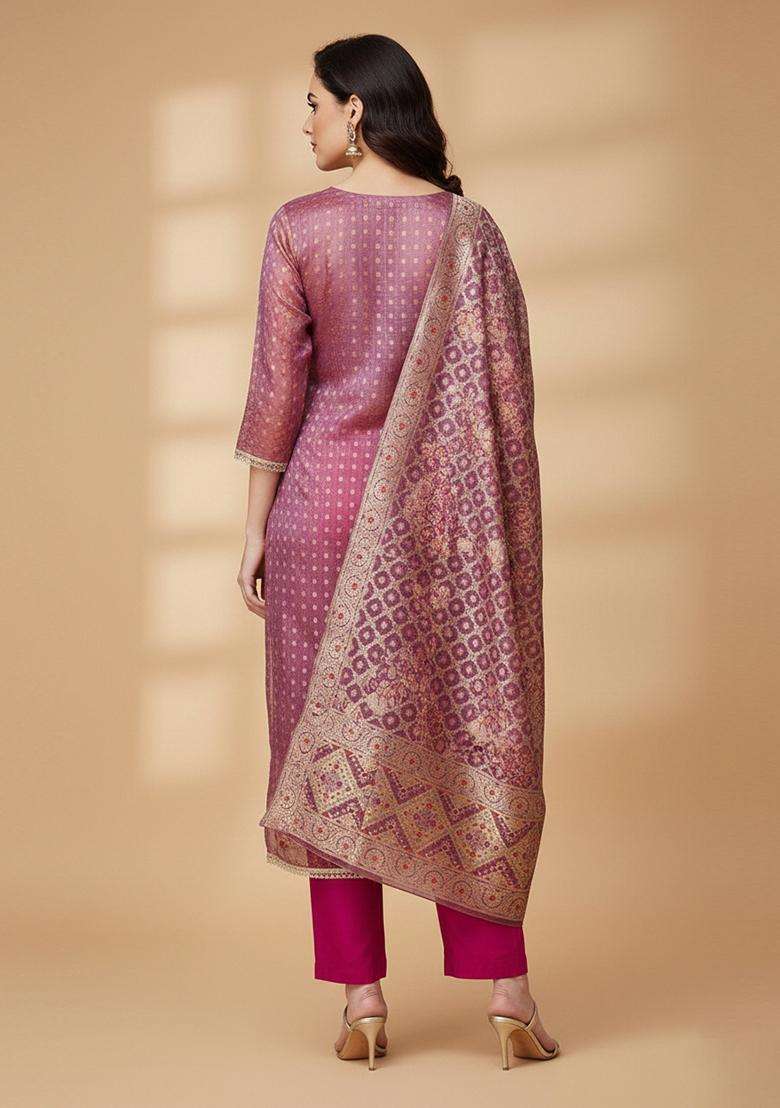 Pink Embroidery Organza Salwar Kameez - Indya