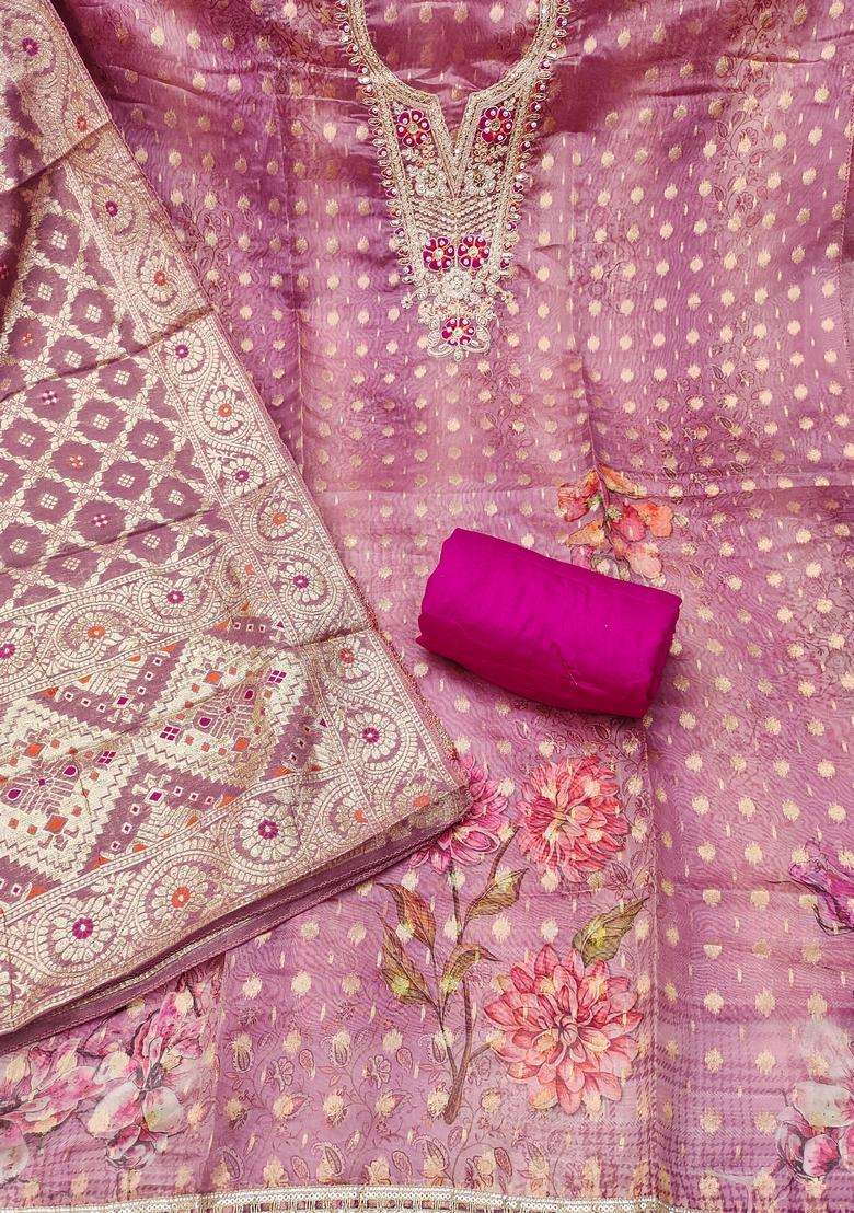 Pink Embroidery Organza Salwar Kameez - Indya