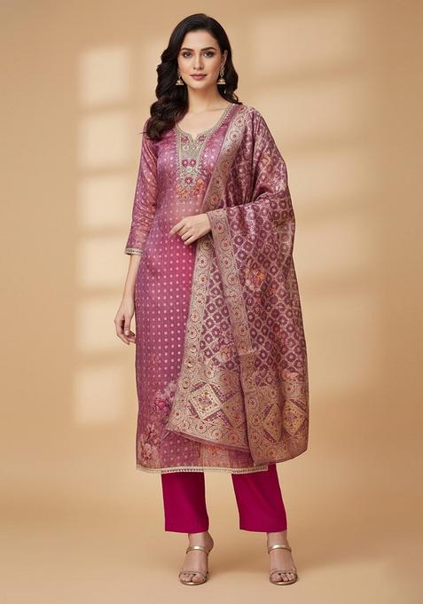 Pink Embroidery Organza Salwar Kameez