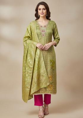 Light Green Embroidery Organza Salwar Kameez