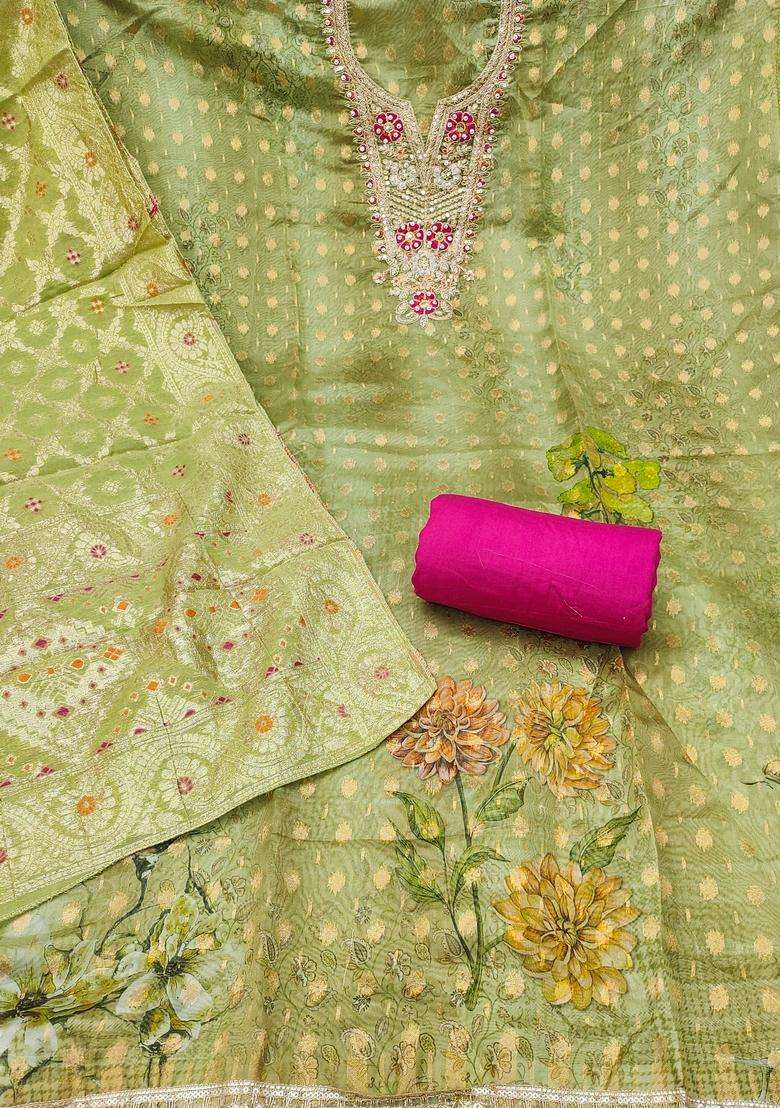Light Green Embroidery Organza Salwar Kameez - Indya