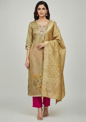 Light Brown Embroidery Organza Salwar Kameez