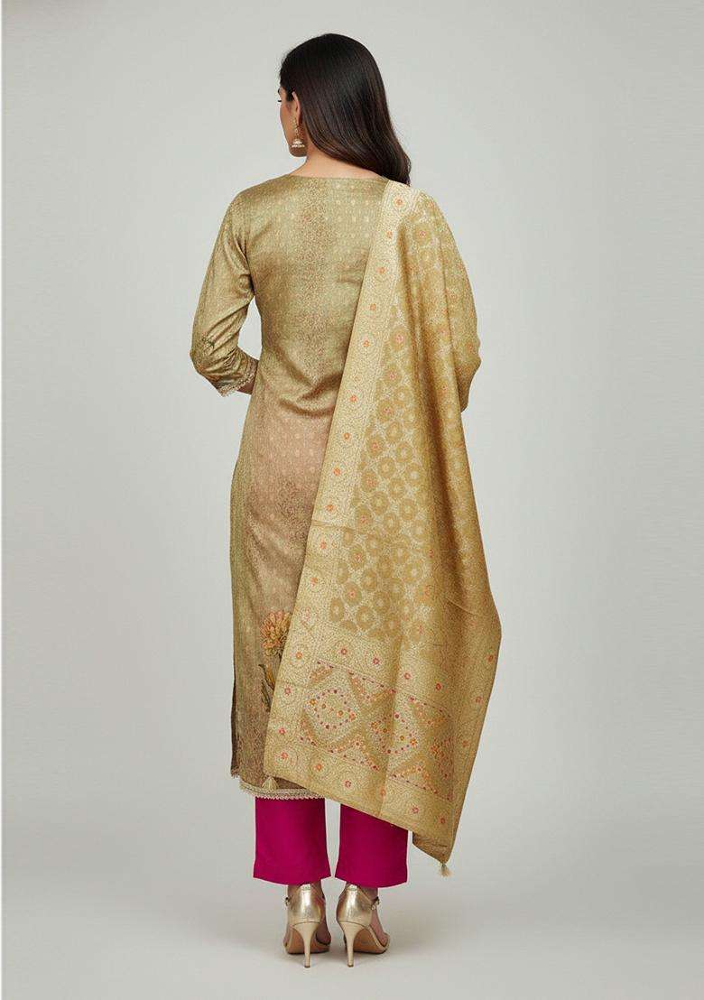 Light Brown Embroidery Organza Salwar Kameez - Indya