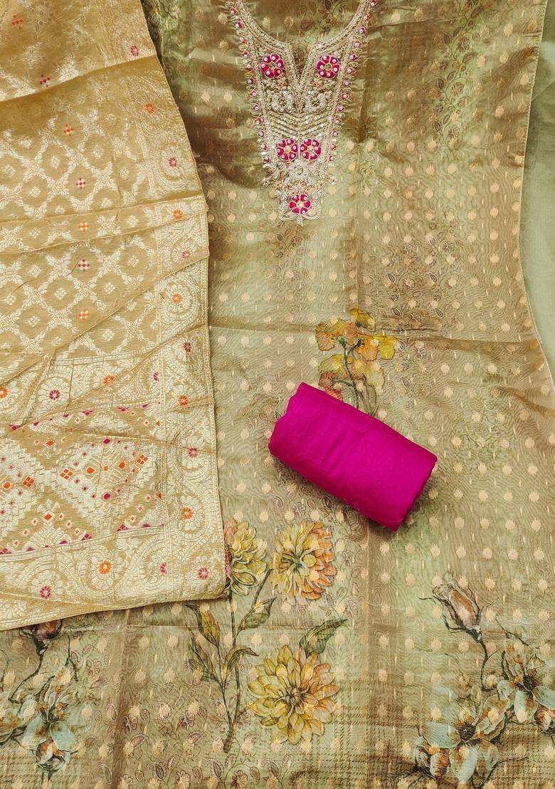Light Brown Embroidery Organza Salwar Kameez - Indya