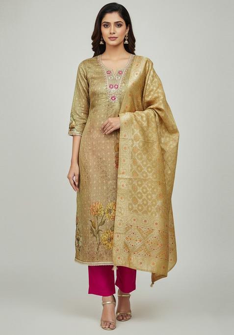 Light Brown Embroidery Organza Salwar Kameez