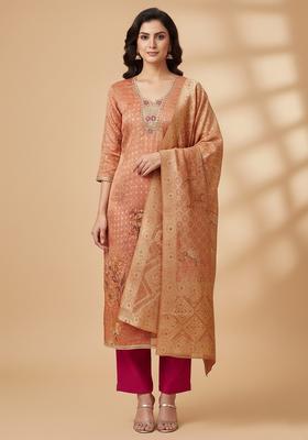 Peach Embroidery Organza Salwar Kameez