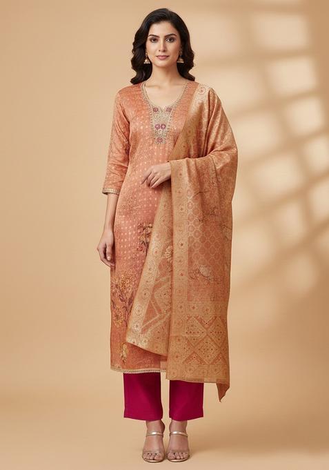 Peach Embroidery Organza Salwar Kameez