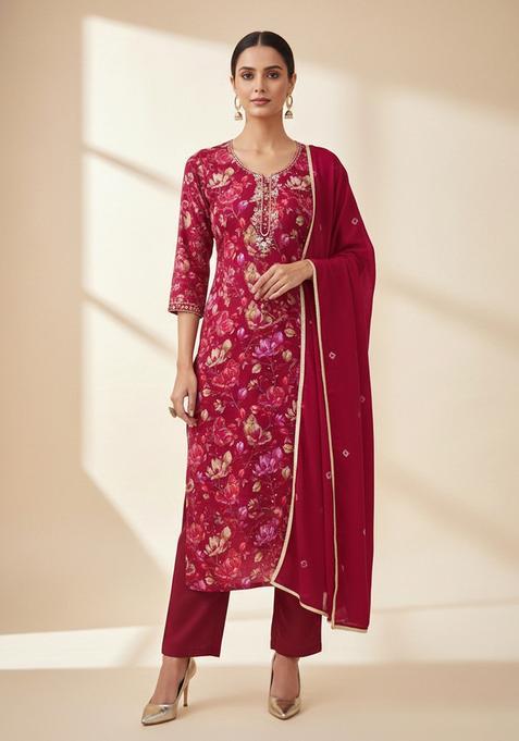 Magenta Embroidery Cotton Salwar Kameez