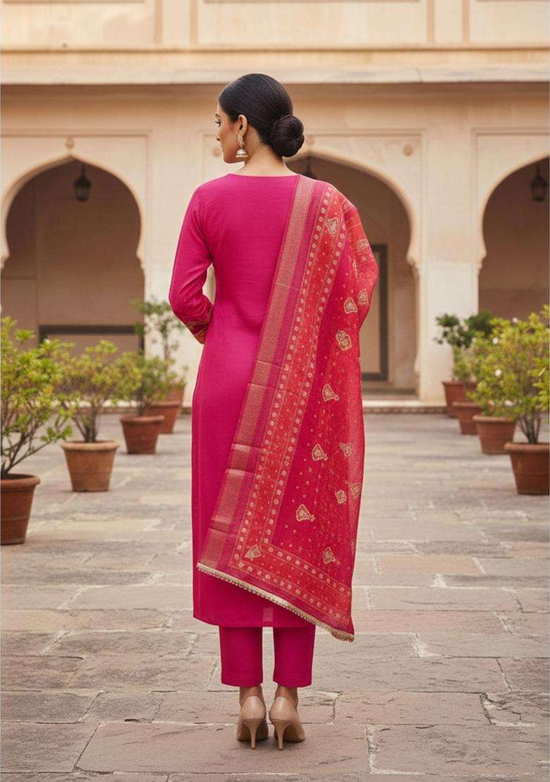 Pink Embroidery Cotton Salwar Kameez - Indya
