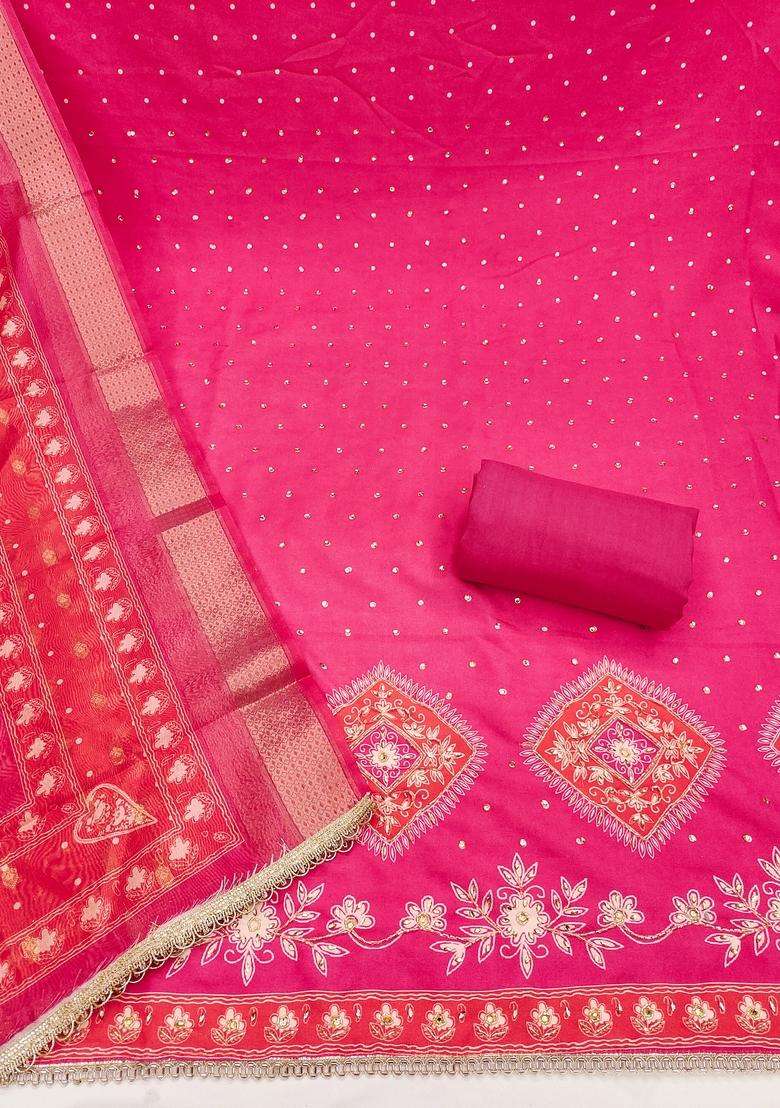 Pink Embroidery Cotton Salwar Kameez - Indya